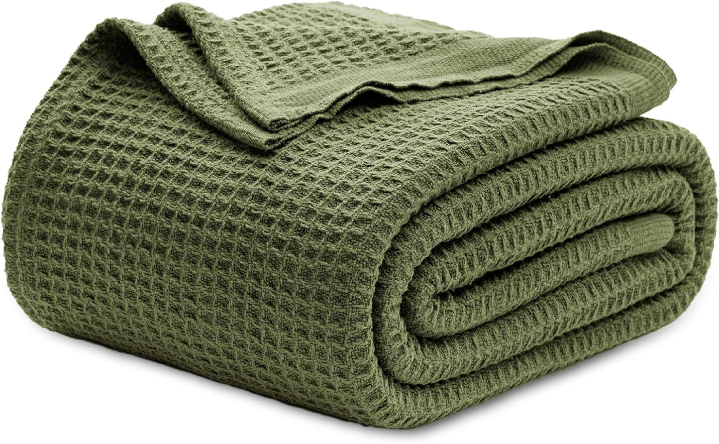 Bedsure 100% Cotton Blanket Queen Size for Bed - Breathable and Soft, Waffle Weave Blanket for Summer Spring, White, 90x90 Inches