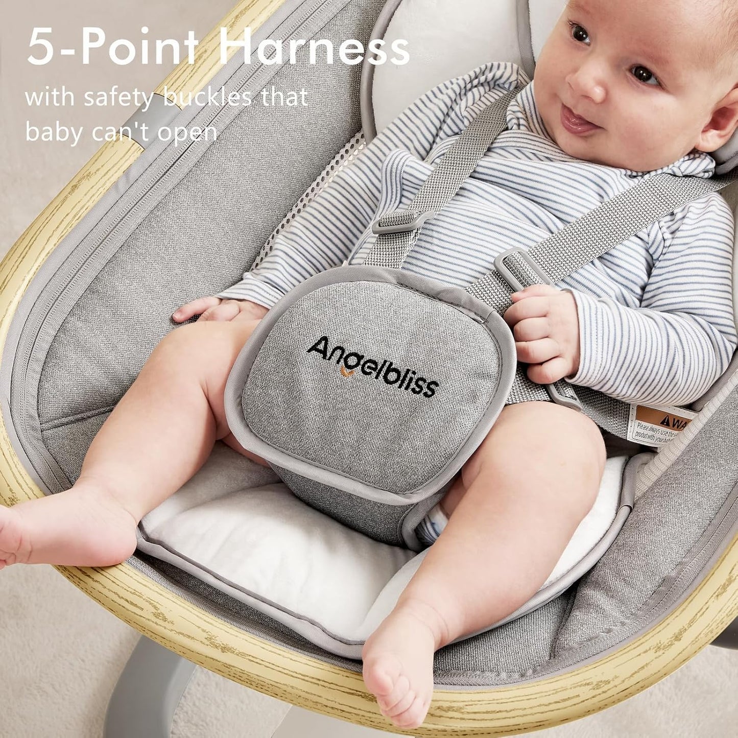 Angelbliss Baby Swing with Cry Detection, Electric Swing - Side-to-Side & 180 Rotation, for Infants & Toddlers (Grey) with 5 Speeds