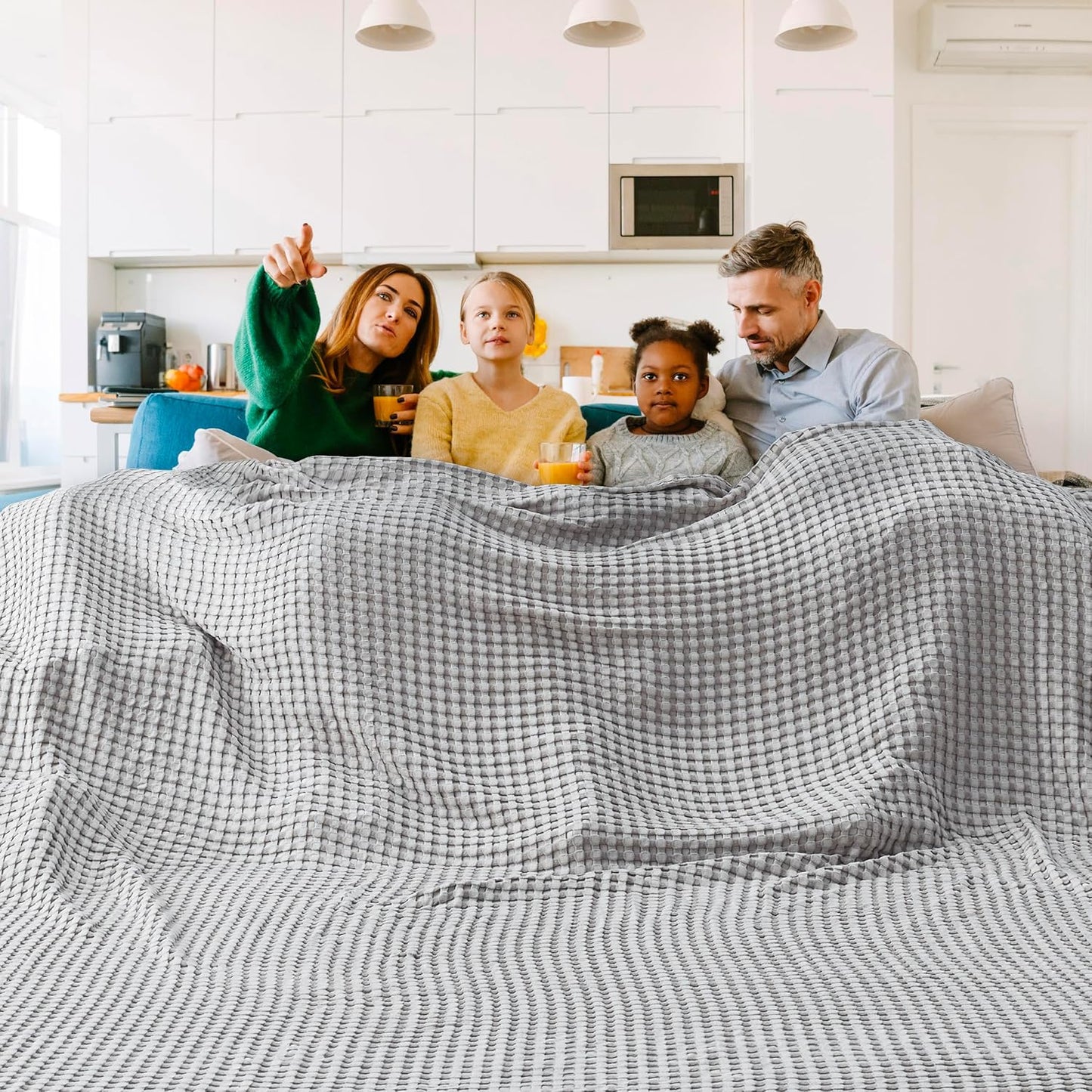 Bedsure Cooling Cotton Waffle Queen Size Blanket - Lightweight Breathable Summer Blanket of Rayon Derived from Bamboo for Hot Sleepers, Luxury Throws for Bed, Couch and Sofa, Ivory, 90x90 Inches