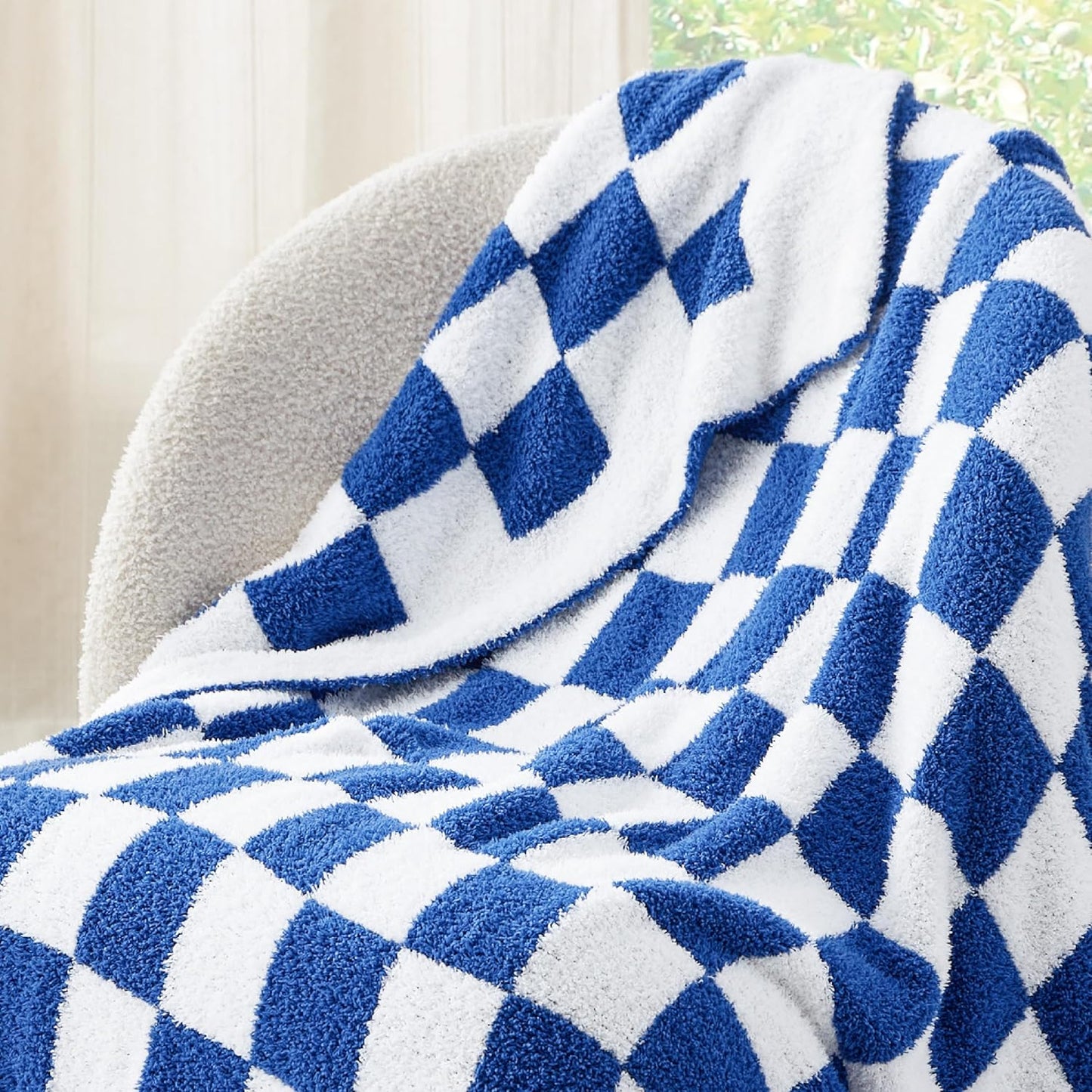 Bedsure Checkered Throw Blanket for Couch - Super Soft, Cozy & Warm Knit Blanket, Breathable, Lightweight & Fluffy for Bed & Sofa, Checkered Beige, 50x60 Inches
