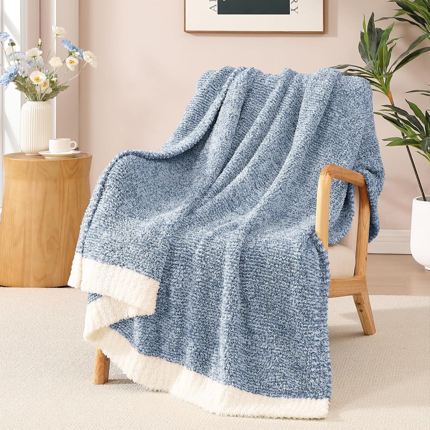 WRENSONGE Checkered Throw Blanket, Sage Green Soft Cozy Fluffy Hand Made Throw Blankets for Couch, Sofa, Chair, Bed, Camping, Picnic, Travel Lightweight Bed Blankets for Women Mothers Birthday Gifts
