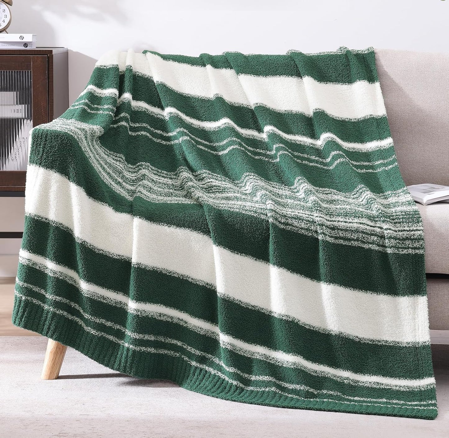 WRENSONGE Checkered Throw Blanket, Sage Green Soft Cozy Fluffy Hand Made Throw Blankets for Couch, Sofa, Chair, Bed, Camping, Picnic, Travel Lightweight Bed Blankets for Women Mothers Birthday Gifts