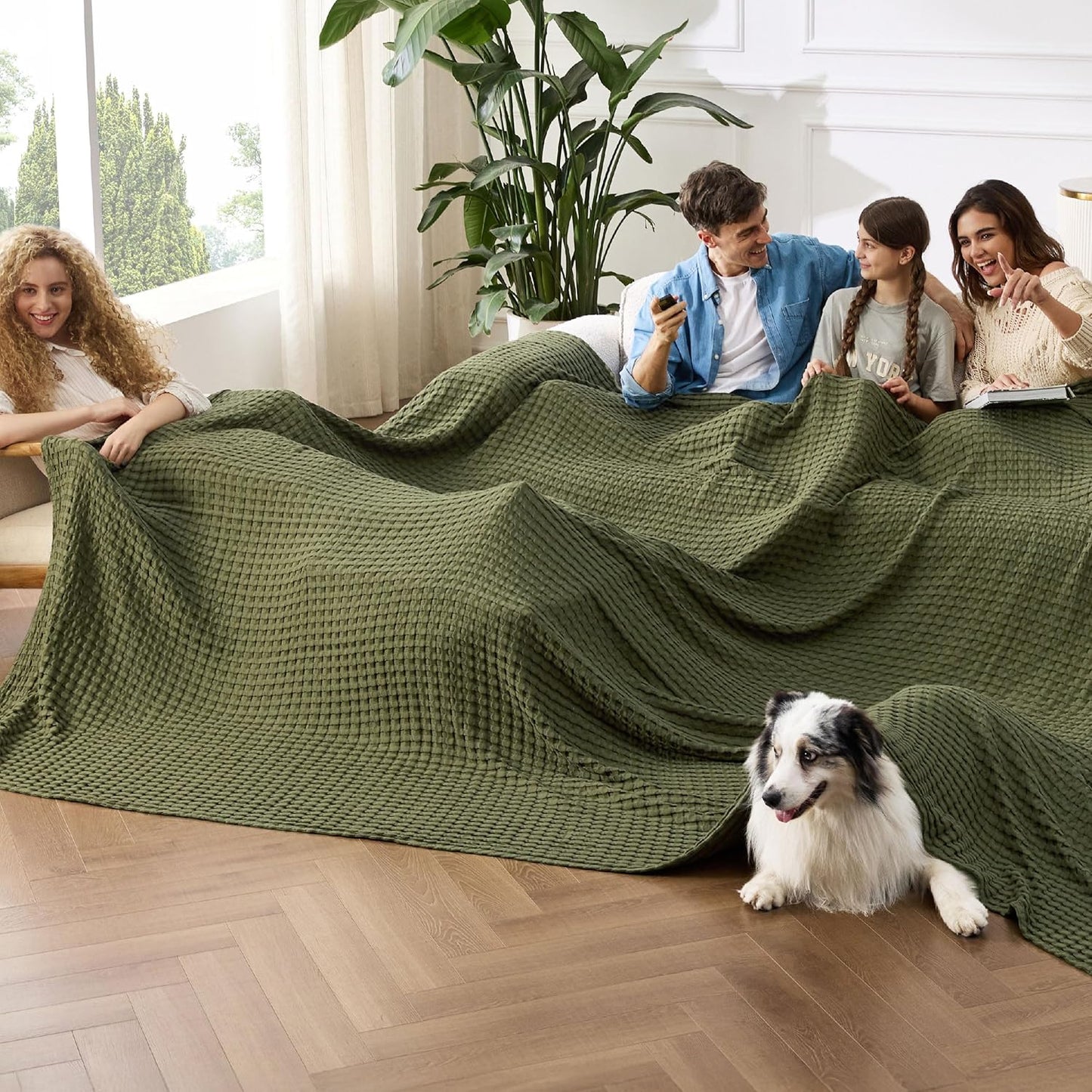 Bedsure Cooling Cotton Waffle Queen Size Blanket - Lightweight Breathable Summer Blanket of Rayon Derived from Bamboo for Hot Sleepers, Luxury Throws for Bed, Couch and Sofa, Ivory, 90x90 Inches