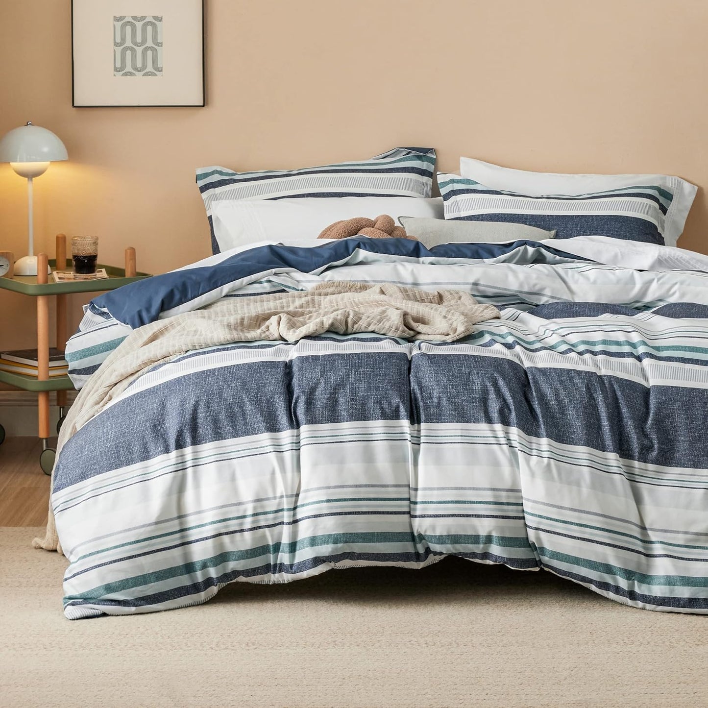 Bedsure Duvet Cover Queen Size - Gingham Reversible Buffalo Plaid Duvet Cover Set with Zipper Closure, 3 Pieces Blue Bedding Set with 8 Corner Ties and 2 Pillow Shams 20"x26"
