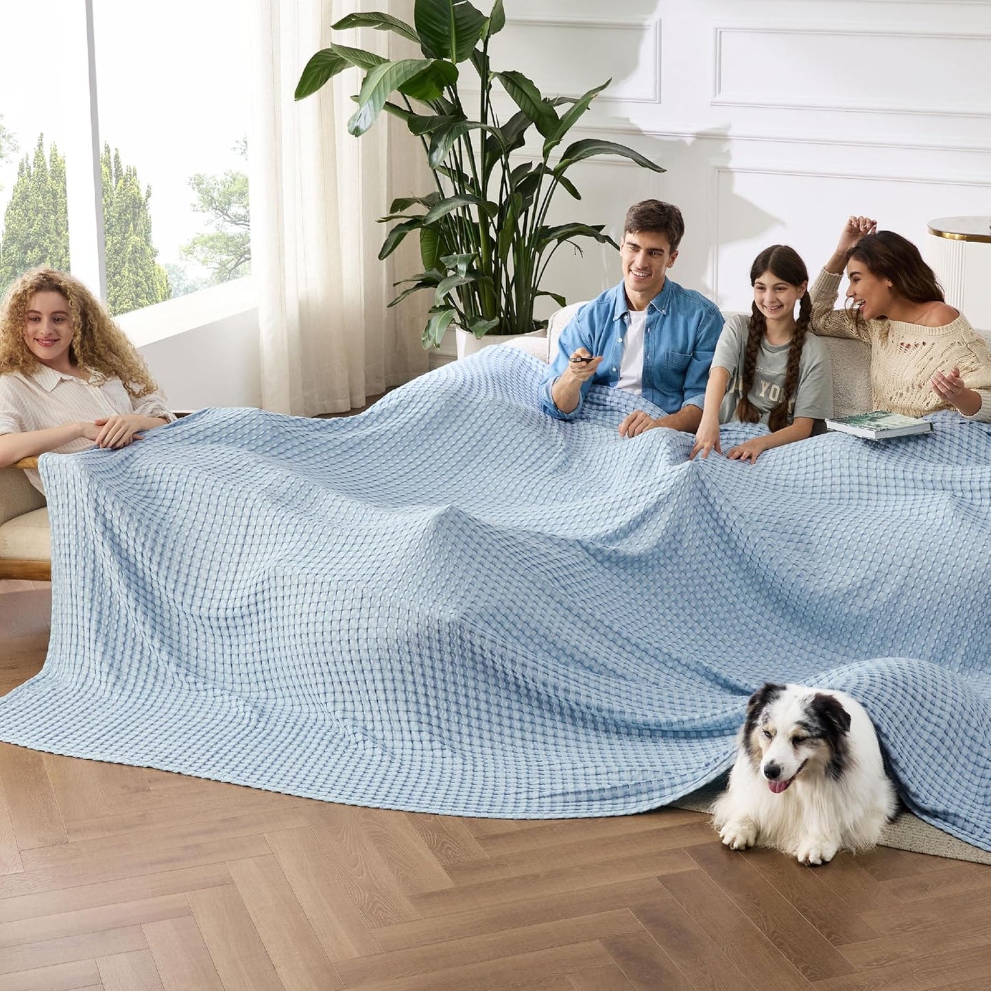 Bedsure Cooling Cotton Waffle Queen Size Blanket - Lightweight Breathable Summer Blanket of Rayon Derived from Bamboo for Hot Sleepers, Luxury Throws for Bed, Couch and Sofa, Ivory, 90x90 Inches