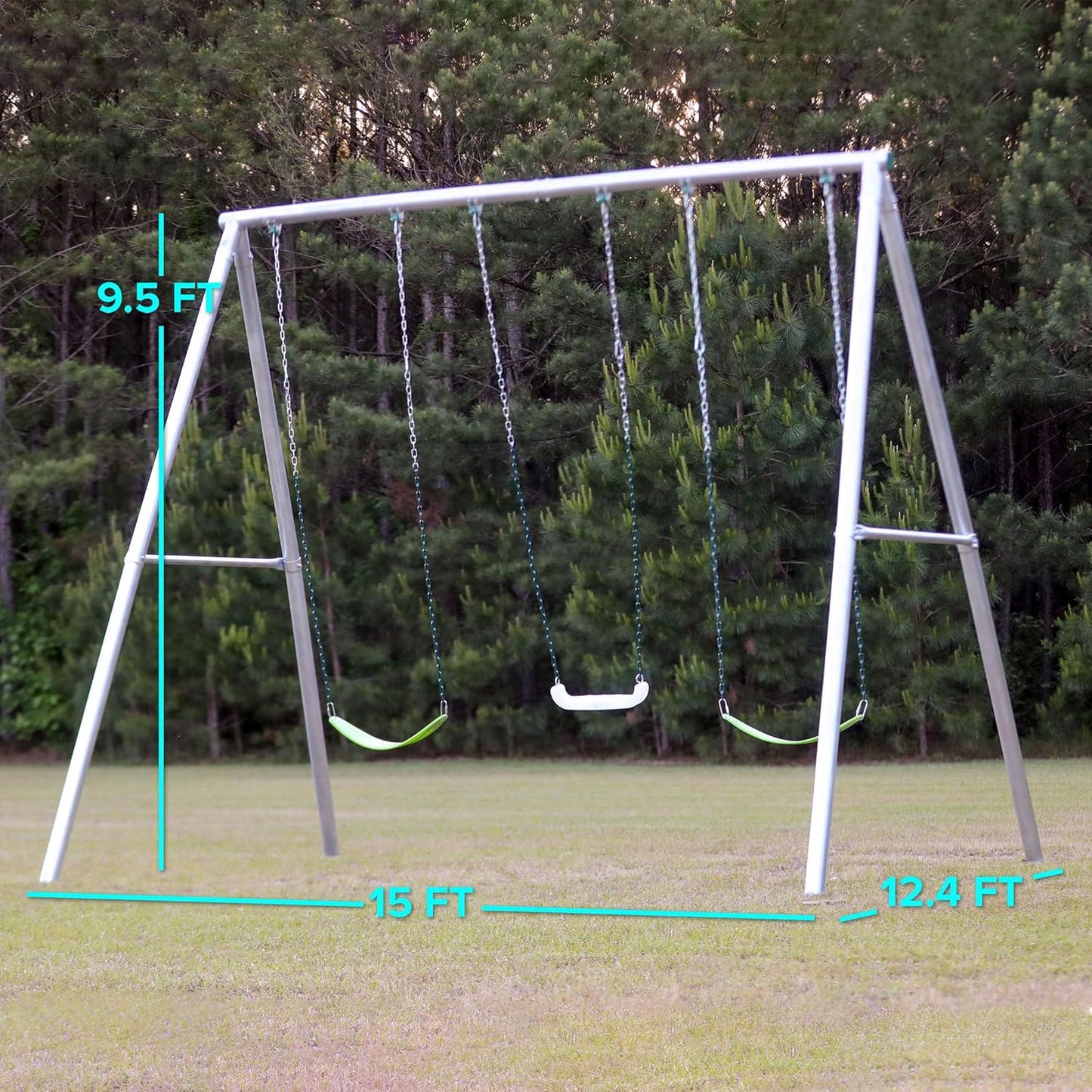 Sportspower MS-1042 Patriot Metal Swing Set: 2 Swings + 1 LED Swing, Capacity 300 LBs (Ages 3-8 Years), Made in USA, Silver/Green