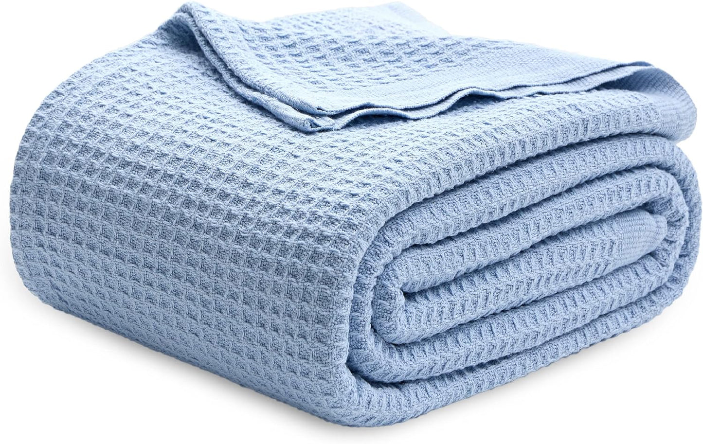 Bedsure 100% Cotton Blanket Queen Size for Bed - Breathable and Soft, Waffle Weave Blanket for Summer Spring, White, 90x90 Inches