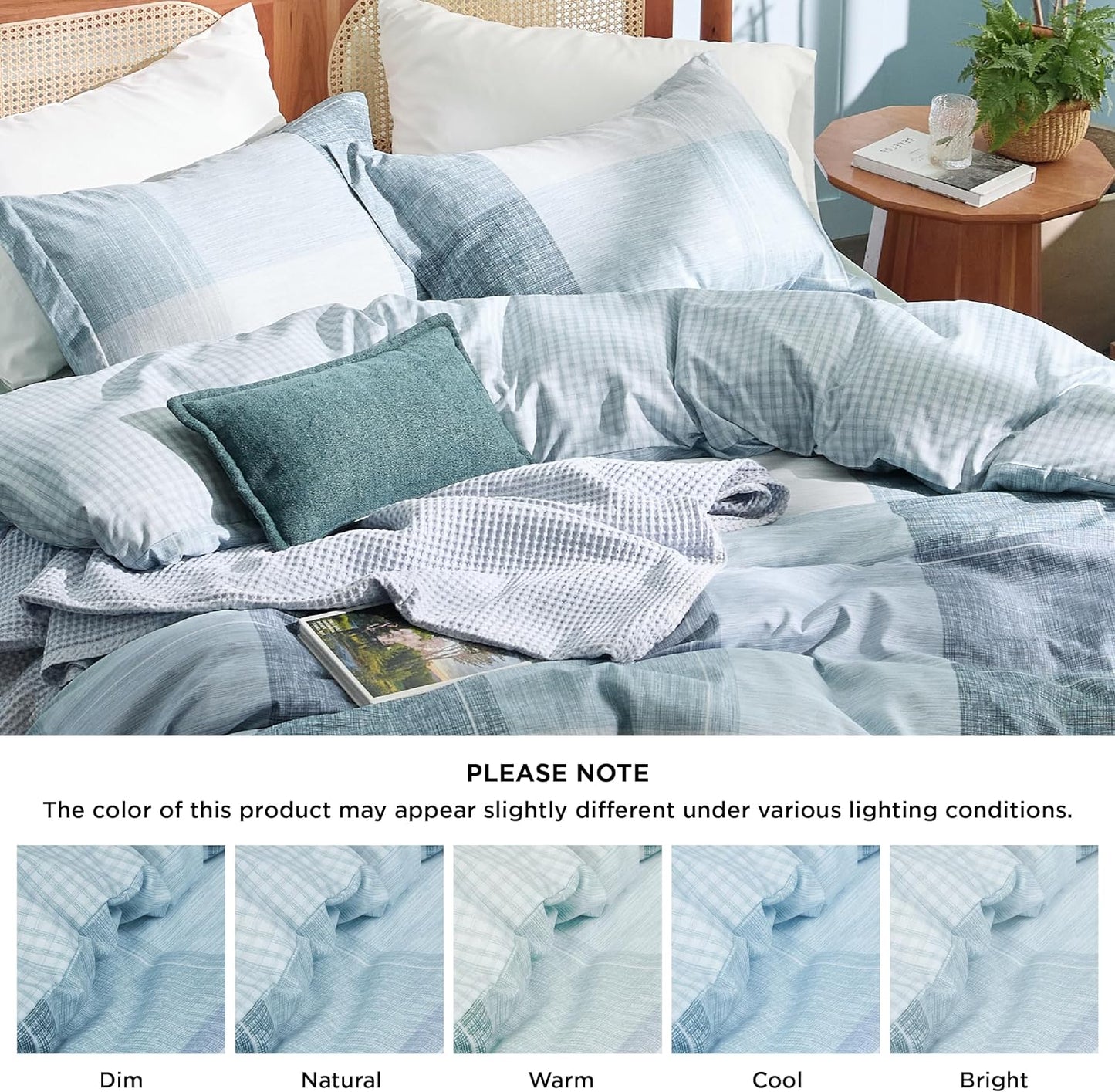 Bedsure Duvet Cover Queen Size - Gingham Reversible Buffalo Plaid Duvet Cover Set with Zipper Closure, 3 Pieces Blue Bedding Set with 8 Corner Ties and 2 Pillow Shams 20"x26"