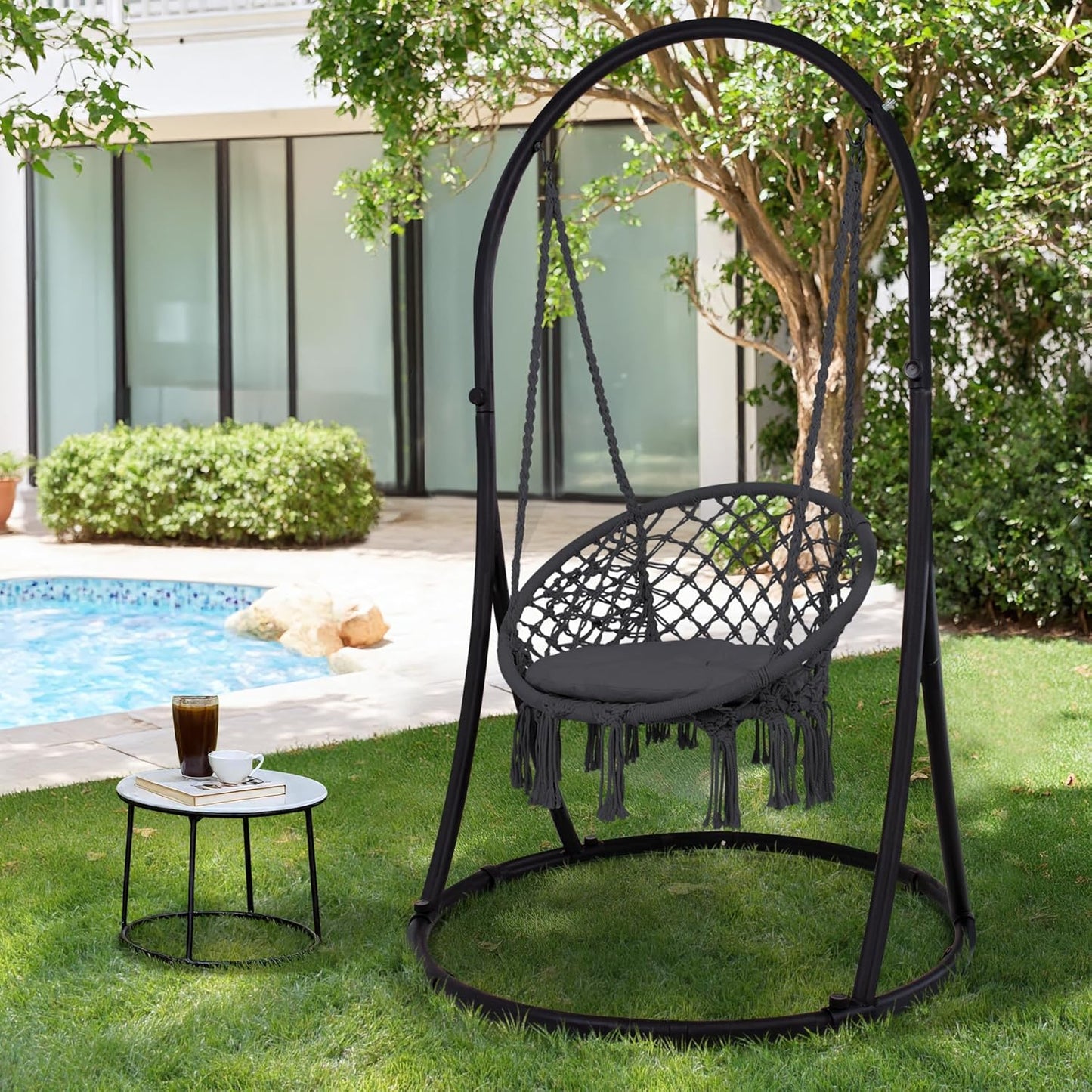 SUNCREAT Indoor Hammock Swing Chair with Stand, Hanging Chair Outdoor with Stand, 330 lbs Capacity, Patent Pending, Grey