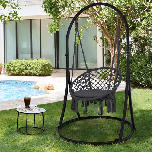 SUNCREAT Indoor Hammock Swing Chair with Stand, Hanging Chair Outdoor with Stand, 330 lbs Capacity, Patent Pending, Grey
