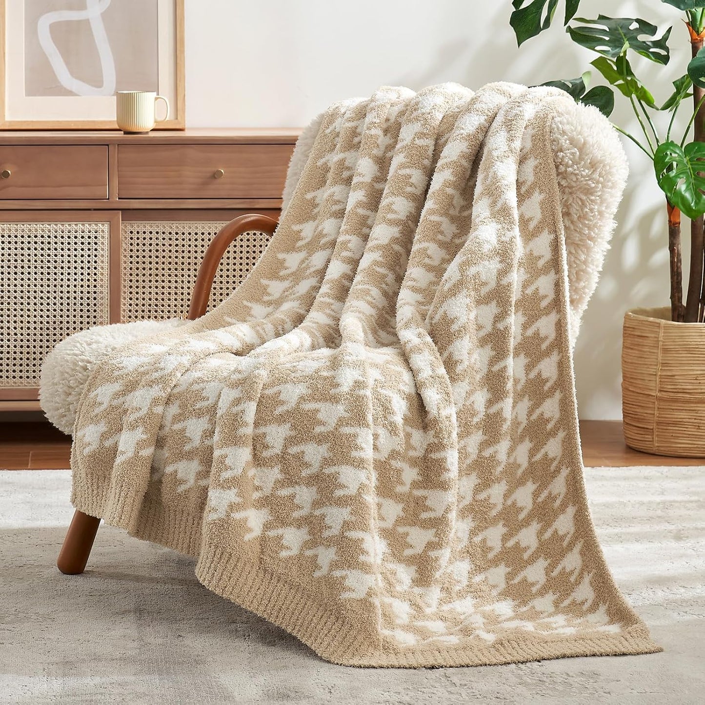 Snuggle Sac Buttery Ivory Throw Blanket for Couch, Reversible Super Soft Knitted Blankets, Warm Cozy Knit Fuzzy Plush Lightweight Throws Dupes for Sofa, Bed, Picnic, Ivory, 50 x 60 inches