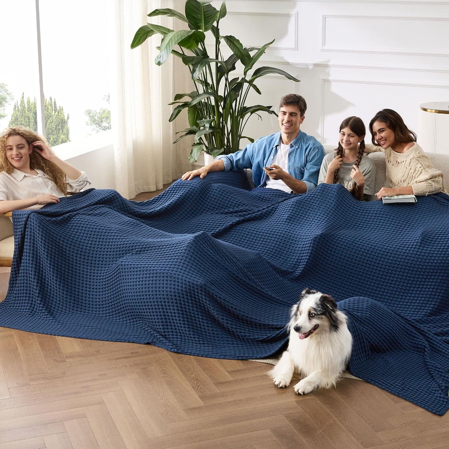 Bedsure Cooling Cotton Waffle Queen Size Blanket - Lightweight Breathable Summer Blanket of Rayon Derived from Bamboo for Hot Sleepers, Luxury Throws for Bed, Couch and Sofa, Ivory, 90x90 Inches