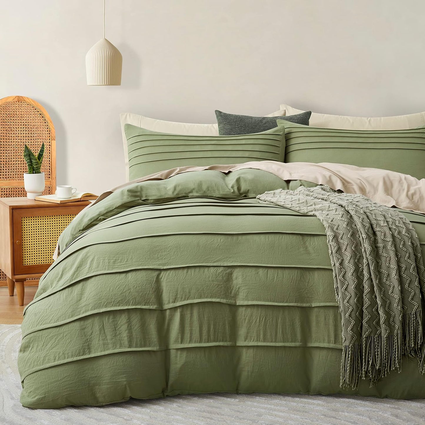 Oli Anderson Beige Duvet Cover King Size - Pleated King Duvet Cover, 3PCS Soft and Breathable Textured Bedding Set with Zipper Closure(Beige,104"x90")