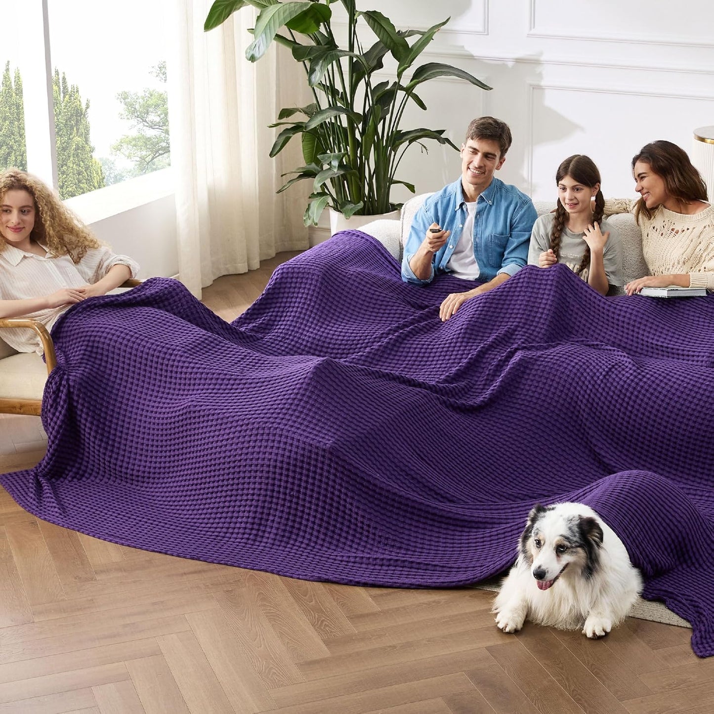 Bedsure Cooling Cotton Waffle Queen Size Blanket - Lightweight Breathable Summer Blanket of Rayon Derived from Bamboo for Hot Sleepers, Luxury Throws for Bed, Couch and Sofa, Ivory, 90x90 Inches