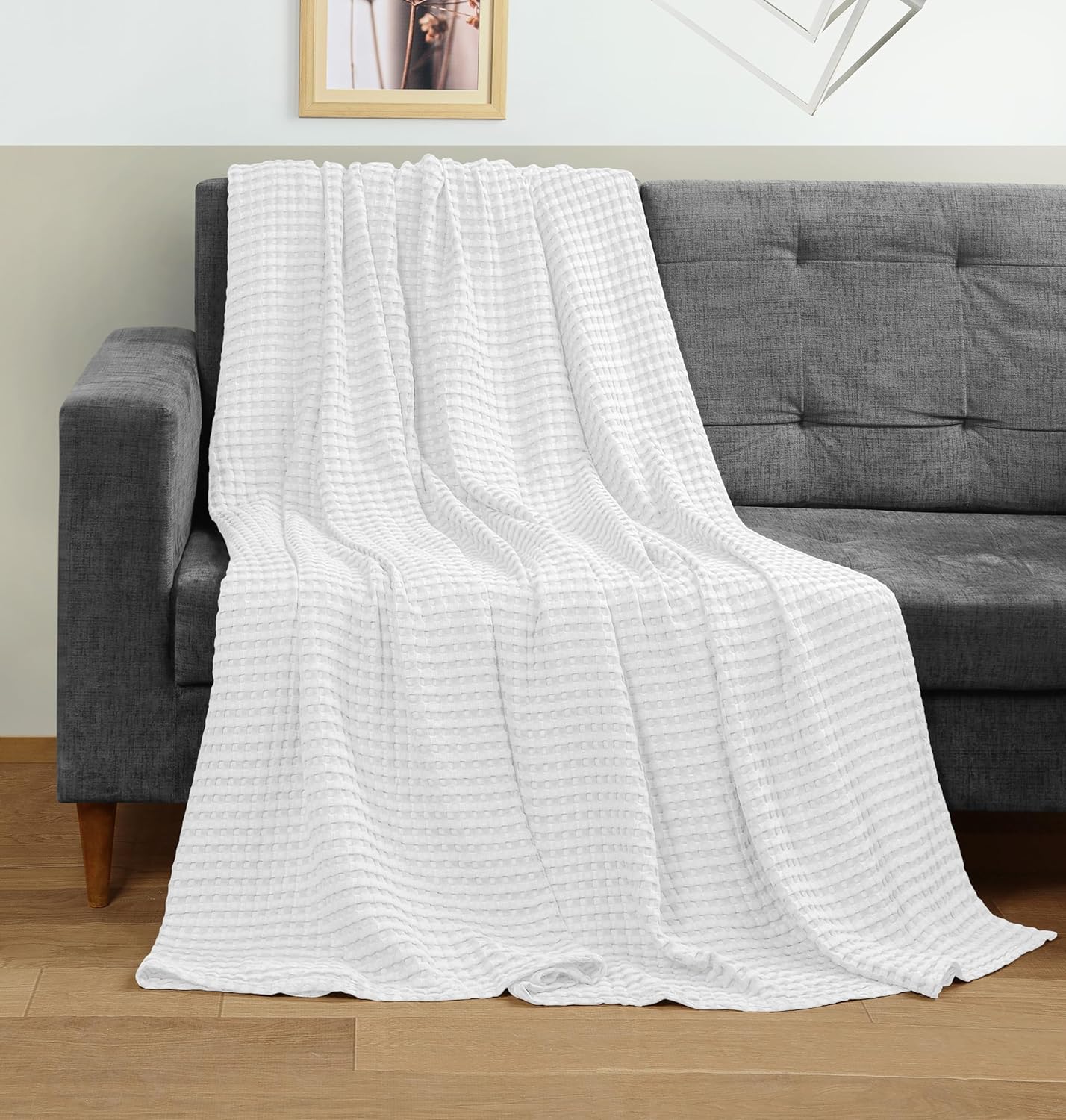 Utopia Bedding White 100% Cotton Waffle Blanket 300 GSM [King - 90x108 Inch] Soft Lightweight Breathable Bed Blanket for All Season
