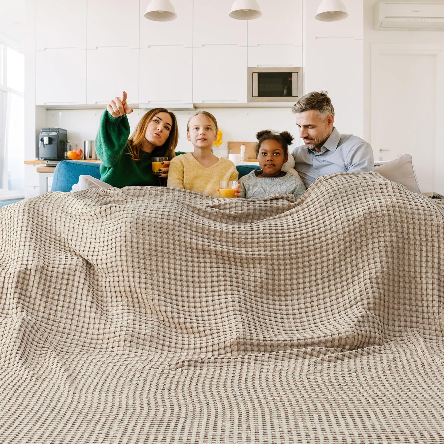 Bedsure Cooling Cotton Waffle Queen Size Blanket - Lightweight Breathable Summer Blanket of Rayon Derived from Bamboo for Hot Sleepers, Luxury Throws for Bed, Couch and Sofa, Ivory, 90x90 Inches