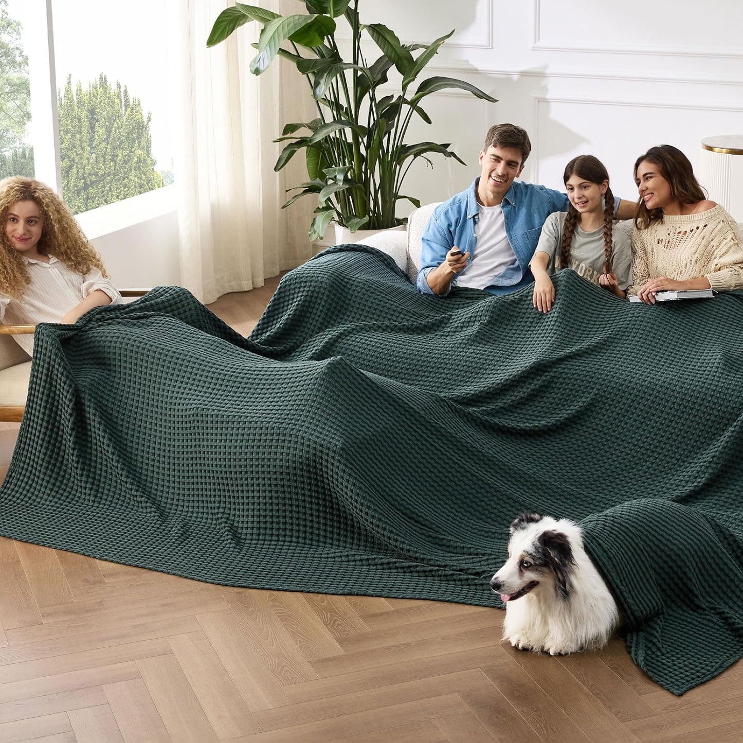Bedsure Cooling Cotton Waffle Queen Size Blanket - Lightweight Breathable Summer Blanket of Rayon Derived from Bamboo for Hot Sleepers, Luxury Throws for Bed, Couch and Sofa, Ivory, 90x90 Inches