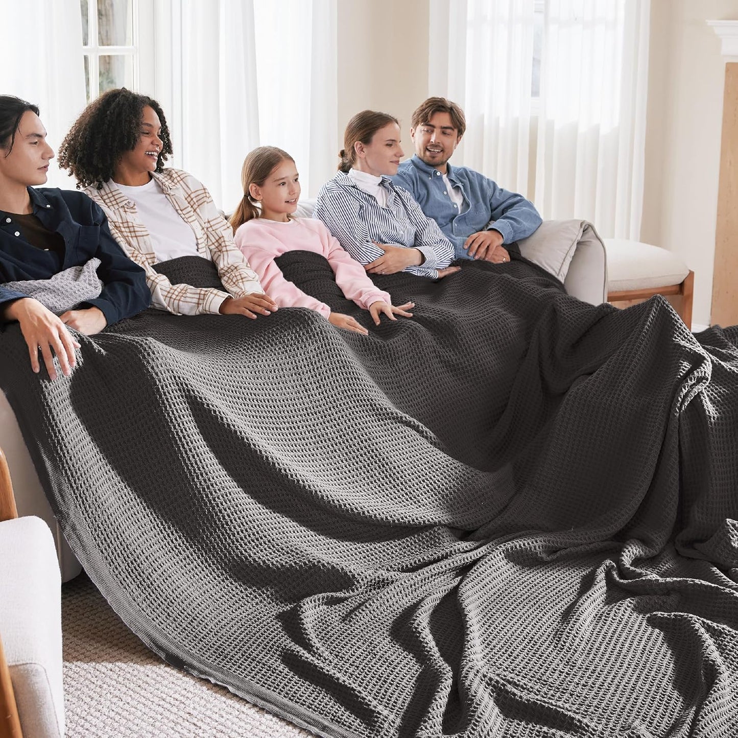 Bedsure 100% Cotton Blanket Queen Size for Bed - Breathable and Soft, Waffle Weave Blanket for Summer Spring, White, 90x90 Inches