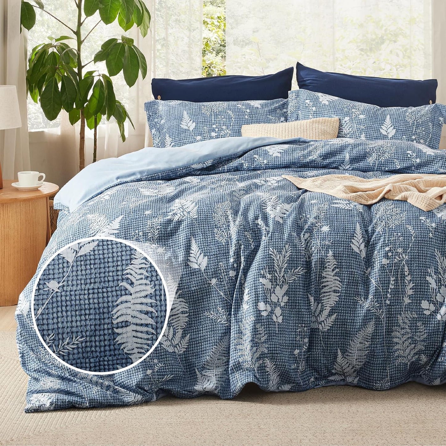 Bedsure Duvet Cover Queen Size - Gingham Reversible Buffalo Plaid Duvet Cover Set with Zipper Closure, 3 Pieces Blue Bedding Set with 8 Corner Ties and 2 Pillow Shams 20"x26"